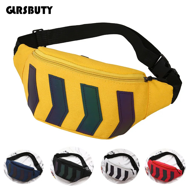 Waist-Bag Fanny-Pack Earphone-Hole Canvas Reflective with Strip Hip Bum Women