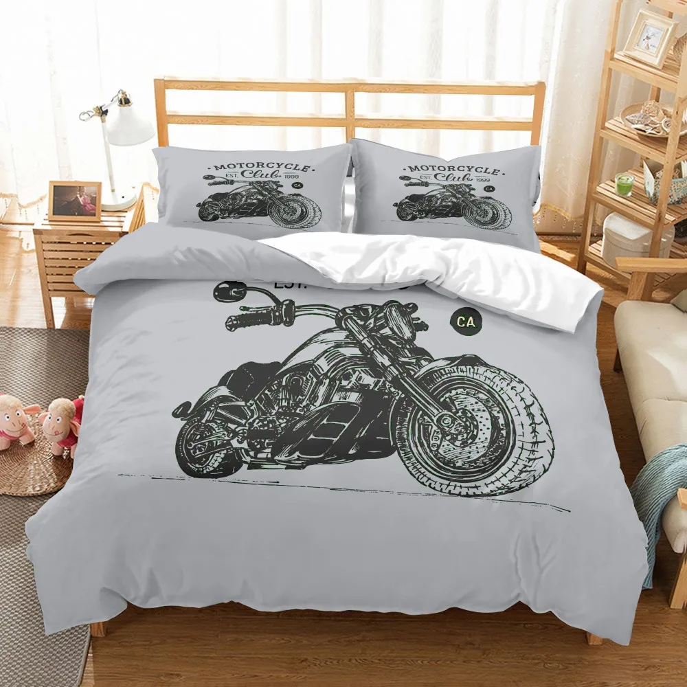 

Motorcycle Racing Duvet Cover Set Gray Background Bedding Set 2/3PCS Microfiber Soft Pillowcase Double Queen King Size Bedspread