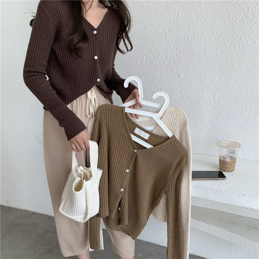 

Winter Women Cardigans 2020 Casual Fashion V-neck Long-sleeved Open Stitch Sweaters Female Korean Simple Coats Outwear