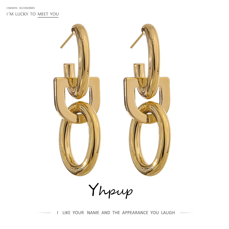 Yhpup 2021 Brand Copper Metal Drop Dangle Gold Earrings Jewelry Geometric Fashion 14 K Texture Party kolczyki New | Украшения и