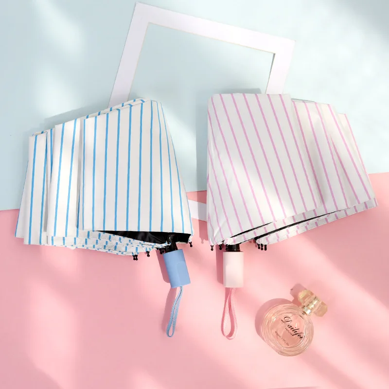 YADA INS Design Rainy Blue Stripes Umbrella Folding Anti-UV Rainproof Stripe Umbrellas Parasol Sun Protection Umbrella YD200045