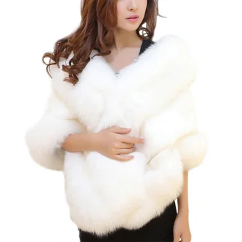 

Bridal Shawl Faux Fur Outerwear Accessorie Women Winter Artificial Cape Poncho Elegant Fluffly Warm Fur Neck Warmer Scarf