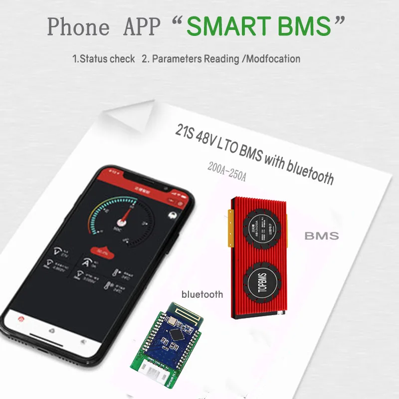 

21S 48V LTO BMS 200A250A with Bluetooth phone APP RS485 CAN NTC UART GPS for LTO Batteries 2.3V2.4V connected in 21 series