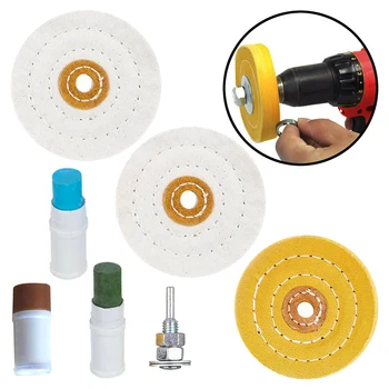 

7pcs Buffing Wheel Kit Grinding Compound Abrasive Tools Deburring For Drill Professional Accessories Metal Cleaning Cotton Blend