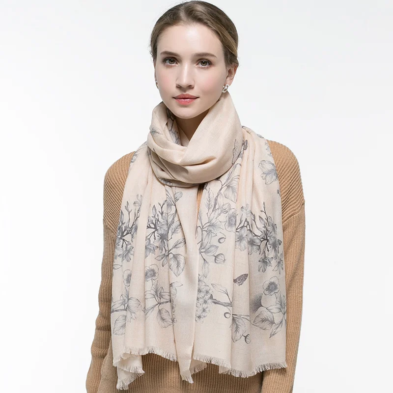 Женский шарф из чистой шерсти, зимний бренд, шали и палантины для дам, окрашенные бабочки, шарфы из чистой шерсти - Цвет: Color 7