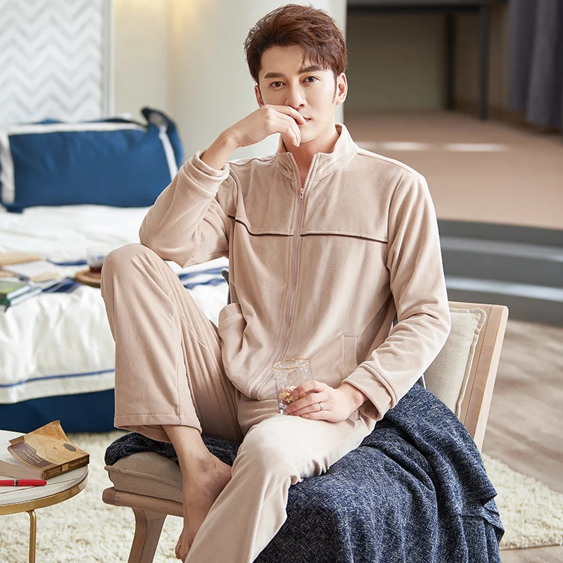 

Зимние мужские пижамы, плотная островная флисовая Пижама, мужской фланелевый кардиган на молнии, мужские большие размеры XXXL, топы для сна + брюки, 2 шт./компл.