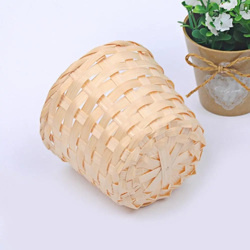 Bamboo Woven Basket Bra Sundries Organizer Rattan Plant Box Desktop Container Pen Holder Storage Organization Garden Flower Pot