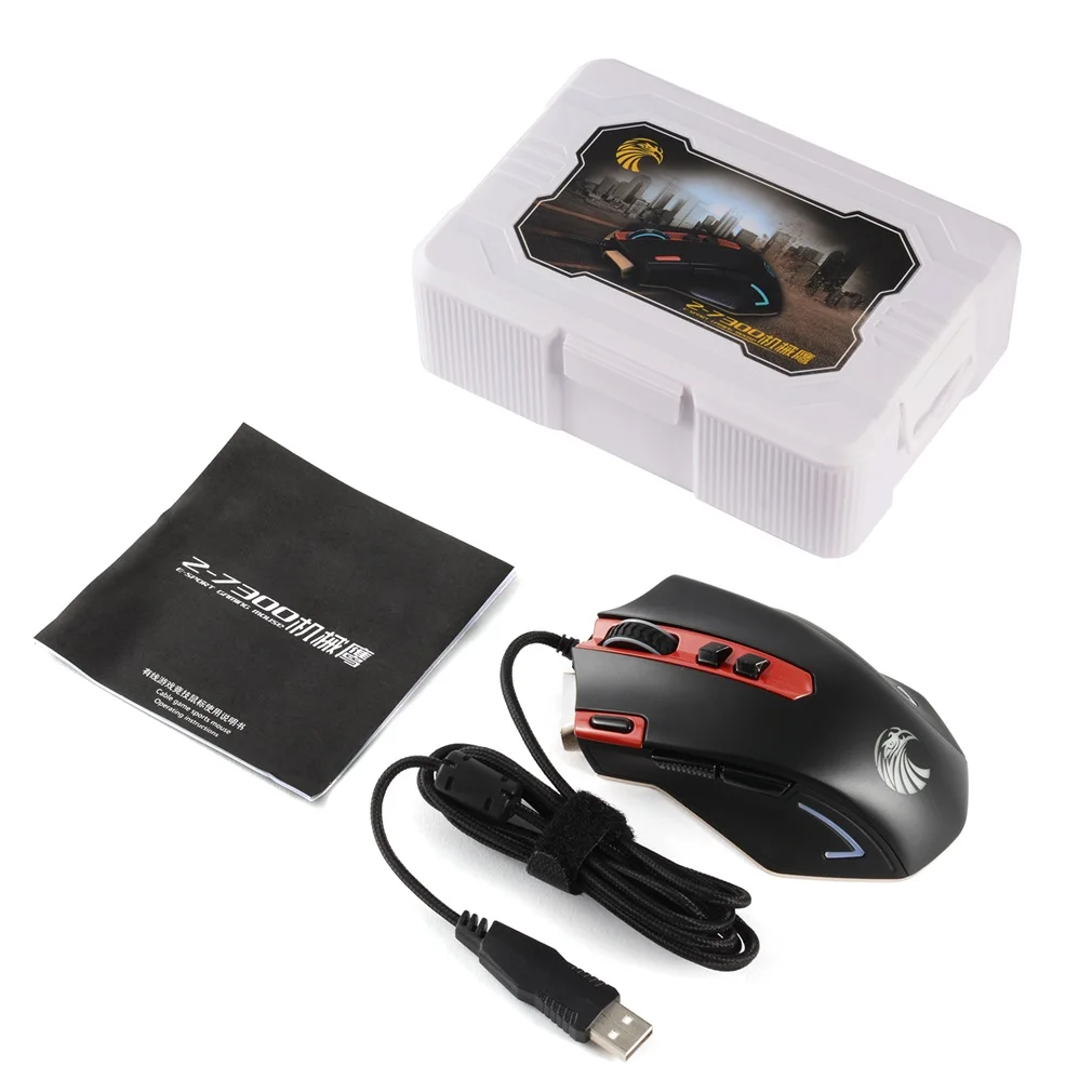 

Optical Programmable Gaming Mouse Mechanical Eagle Z-7300 3500 CPI LED Metal Base for PC Games Plug and Play Black