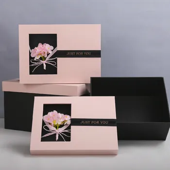 

Art Fresh Open Frame Hand Dried Flowers Rectangular Wedding Gift Box Candy Bag Box New Year Party Supplies Atmosphere Gift Bag