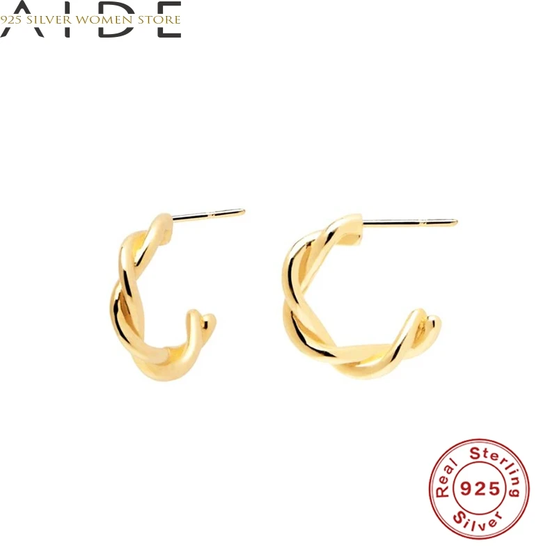 

AIDE Weaving Twist Earrings For Women 925 Sterling Silver Stud Earrings Piercing Jewelry Ear Cuffs Pendientes Kolczyki #10.3