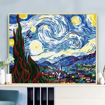 

Frame DIY Paint by Numbers Van Gogh Starry Sky Wall Art Canvas Painting Adult Coloring By Numbers Home Decor Paintings on Wall