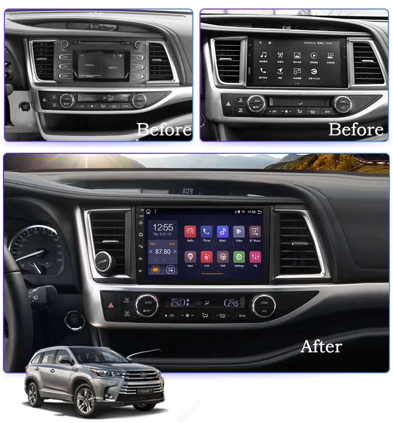 Best 10.1inch Android 9.0 Car GPS Navigation for Toyota highlander 2015-2018 Support Stereo Audio Radio Video 1