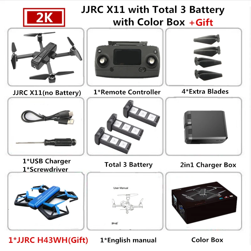 JJRC X11 gps Радиоуправляемый Дрон Квадрокоптер с 5G WiFi 2K HD камера 20 минут Летающий бесщеточный Квадрокоптер Следуйте за мной Дрон VS B4W F11 - Цвет: B3 Color Box