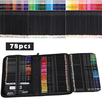 

72Pcs Wooden Colored Pencils Set Profession Artists Watercolour Sketching Drawing Kit Zip-Up Case Colouring Pencils for Kids