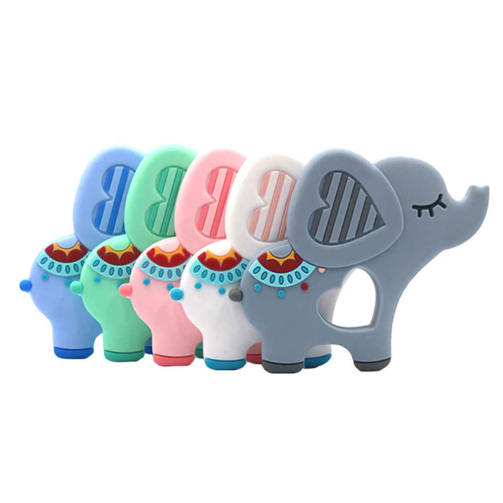 

Silicone Teether Elephant 1pc Food Grade Silicone Teething Toys For Teeth Cartoon Animals Shape Pacifier Holder Baby Teethers