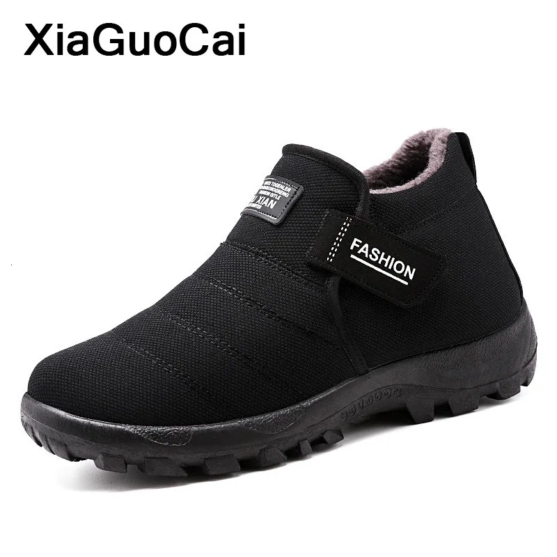 

Winter Warm Men Snow Boots High Top Man Shoes With Fur Plush Cotton Male Ankle Boots Cheap Comfortable Father's Footwear Fashion