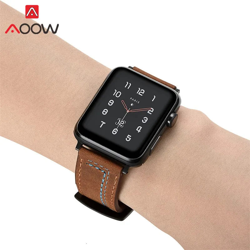 Crazy Horse пояса из натуральной кожи ремешок для Apple Watch 38 мм 42 40 44 линии для мужчин женщин заменить для мужчин t браслет ремешок для iwatch