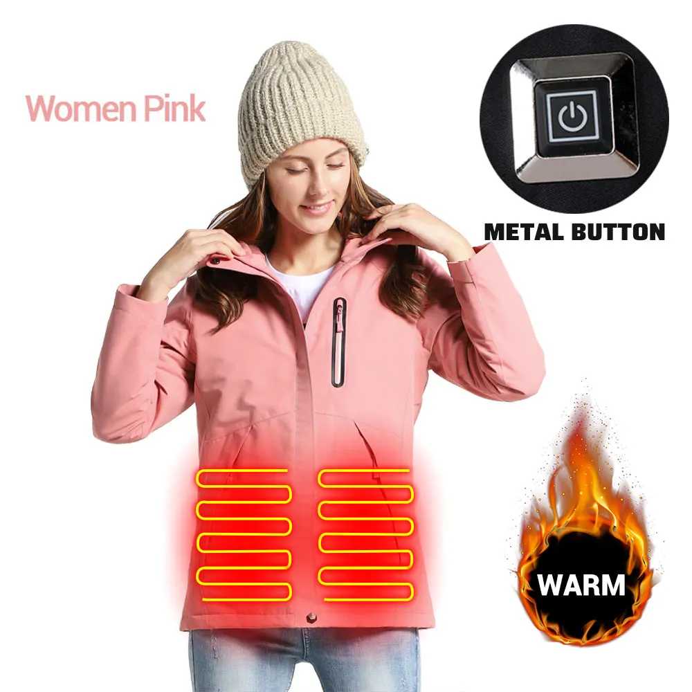 Women Pink Мотоциклетная куртка с USB инфракрасным электрическим подогревом, водонепроницаемая зимняя теплая одежда для мужчин и женщин, мотоциклетный Электрический жилет с капюшоном - Цвет: Women Pink
