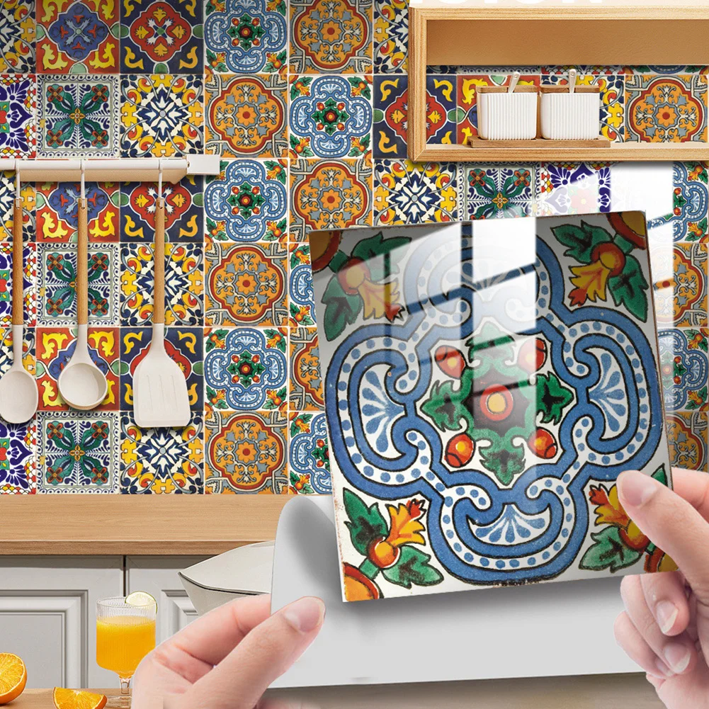 10pcs Retro Mandala Pattern Crystal Tiles Sticker Waterproof Murals Self-Adhesive Decorative Kitchen Bathroom Wall Sticker wall stickers ceramic decals