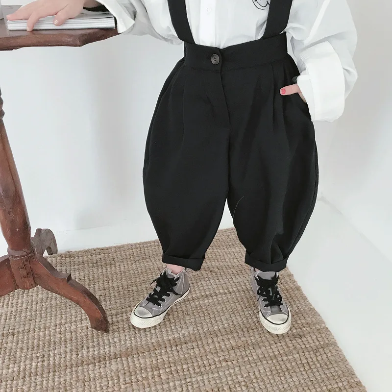 

DFXD Little Boys Girls Pencil Pants 2020 Spring Autumn Fashion Black Loose Bloomers Overalls Pants For 2-7Yrs Kids Bib Pants