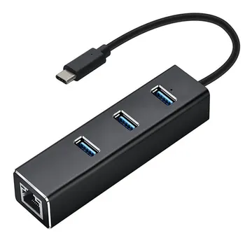 

Type-C 3.0Hub + Gigabit Nic Hub Type-C Interface Quick Sync Supports 10/100/1000 Mbps Connectivity Black