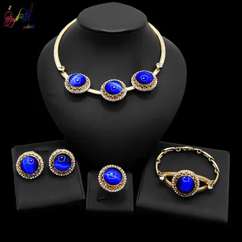 

Yulaili Fashion Vintage Women Gold Color Jewelry Sets Austrian Crystal Necklaces Earrings Bracelet Ring African Brides Jewellery