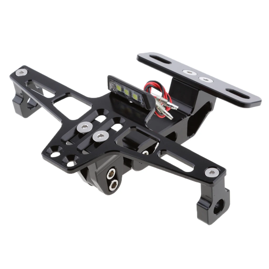 Universal CNC Adjustable Motorcycle License Plate Frame Holder Bracket w/ Light Black