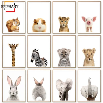 

Modern Canvas Painting Poster Rabbit Squirrel Zebra Giraffe Animals Print Nursery Picture Animal Nordic Wall Art Kids Room Decor