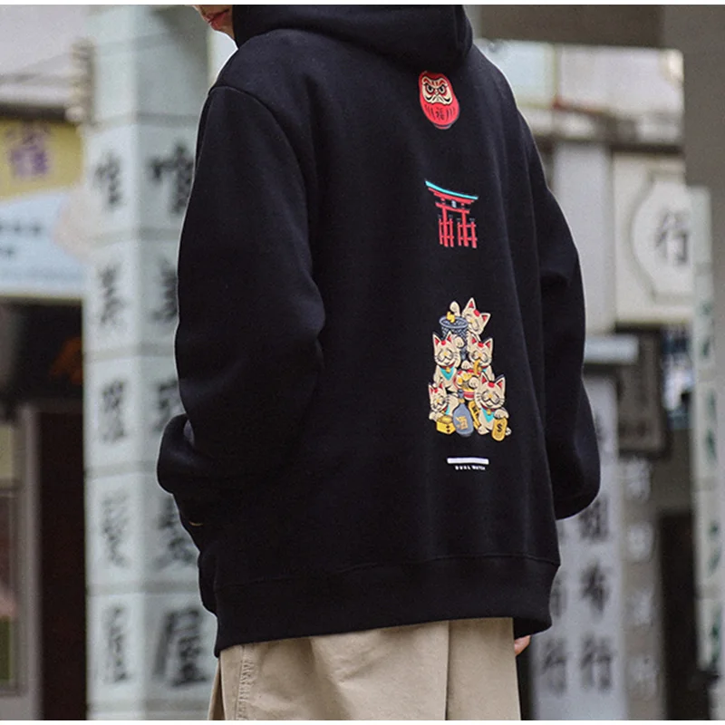 Yin Yang/японский пуловер с капюшоном и принтом «Lucky Cats»; толстовки с капюшоном в стиле Харадзюку; модная повседневная Уличная одежда в стиле хип-хоп; топы с героями мультфильмов