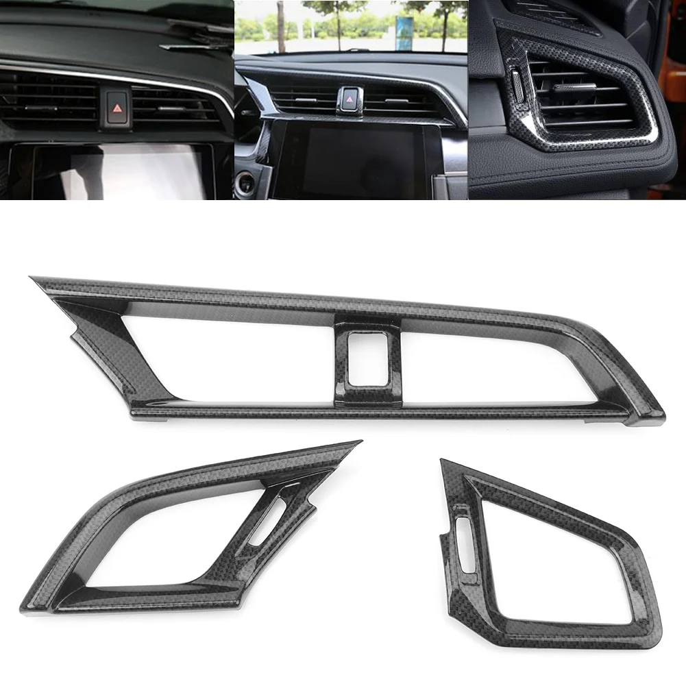CAUORMOTE 3Pcs Carbon Fiber Dashboard Air Vent Cover for Honda Civic 10th 2016 2017 Interior Car Accessories 