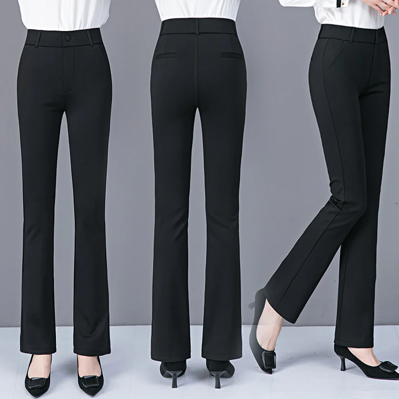 Flared Trousers High-Waist Bottom-Pants Elasticity Autumn Elegant Winter Plus-Size Fashion