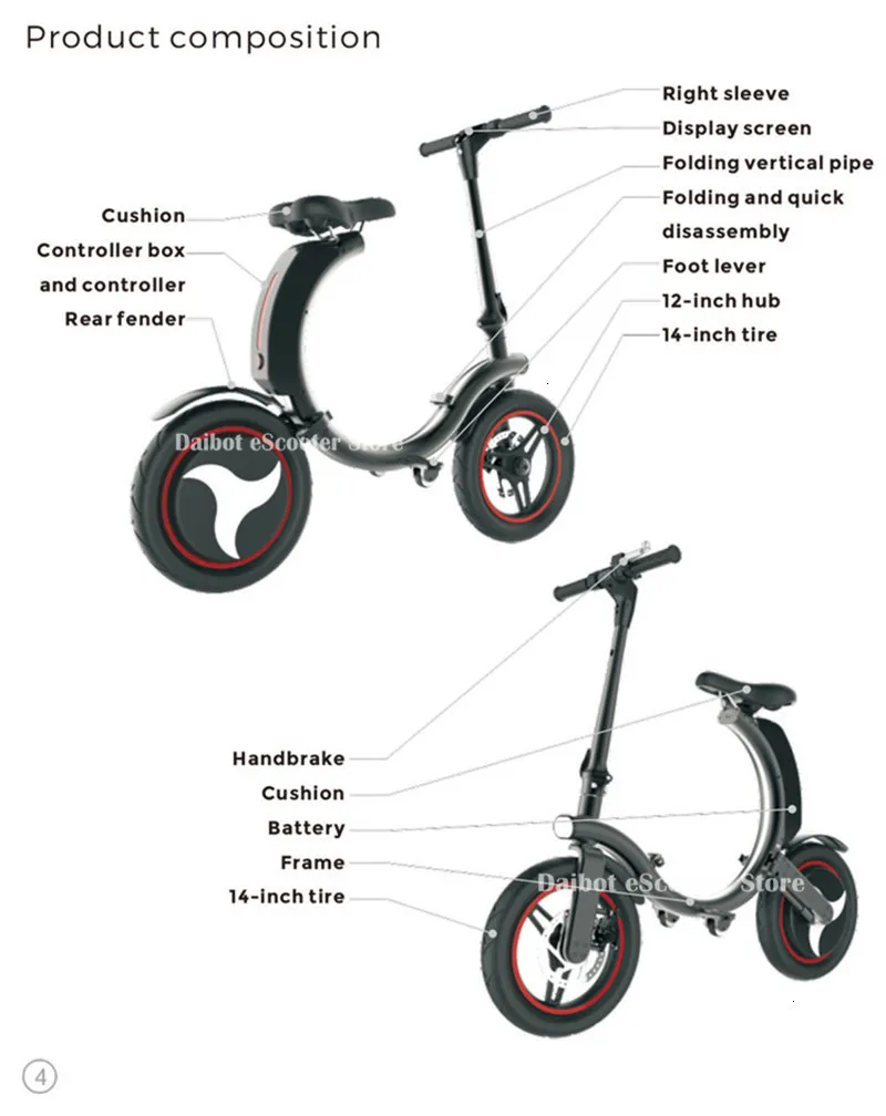 New 14'' Tire Protable Electric Scooter 36V 450W Motor Electric Folding Bike eBike E-bike Bicycle (13)