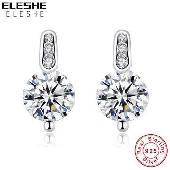 

ELESHE Crystal Zircon Real 925 Sterling Silver Earrings Cubic Zirconia Silver Stud Earrings for Women Sterling Silver Jewelry