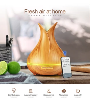 

550ml Remote Control Aroma Humidifier Essential Oil Wood Grain Diffuser with 7 Color Changing LED Lights for Office Home