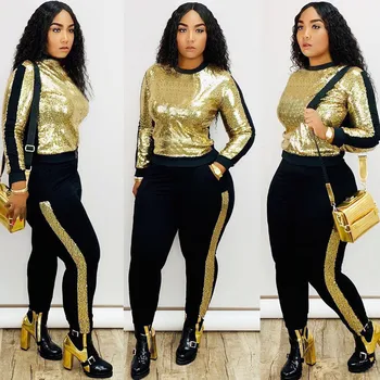 

Autumn Winter Sequin Two Piece Set Women Tracksuit Long Sleeve Sweatshirt and Pants Suit Streetwear Matching Sets Club Outfits
