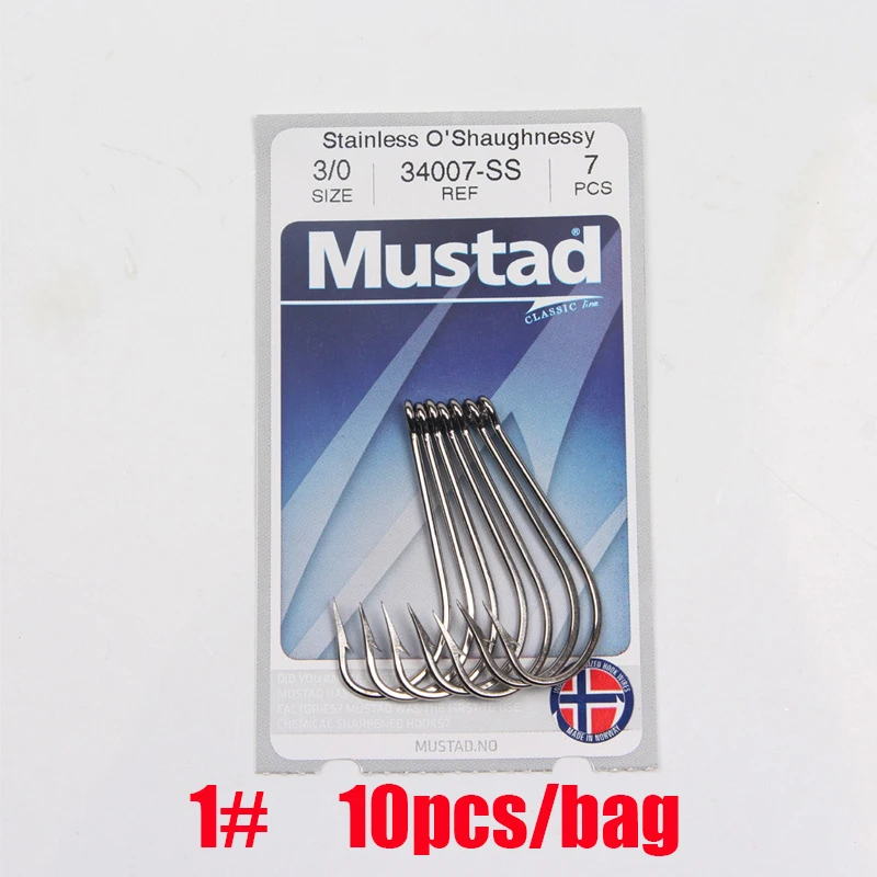 Mustad норвежский рыболовный крючок с высоким содержанием углерода, 8-8/0#, 34007SS - Цвет: 1