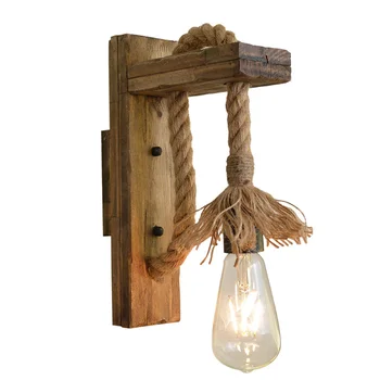 

Industrial Vintage Wall Lamp Led Lamp Wall Lighting Fixtures Rope Reading Bedroom Home Decor Mounted Wooden Wall Lights Interior