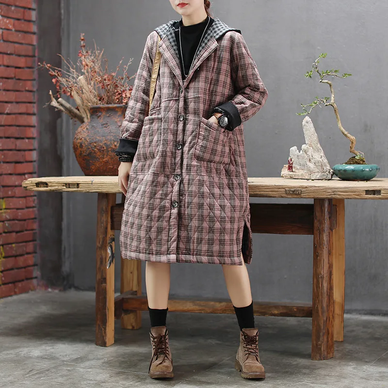 Max LuLu модные корейские женские панк уличная Женская клетчатая Длинная зимняя куртка негабаритная парка с капюшоном винтажные теплые стеганые пальто - Цвет: Красный