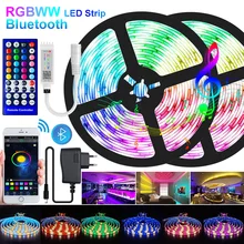 5m-30m conduziu a luz de tira bluetooth rgbww smd 5050 luzes led dc12v rgb fita led diodo flexível app controle de telefone + adaptador