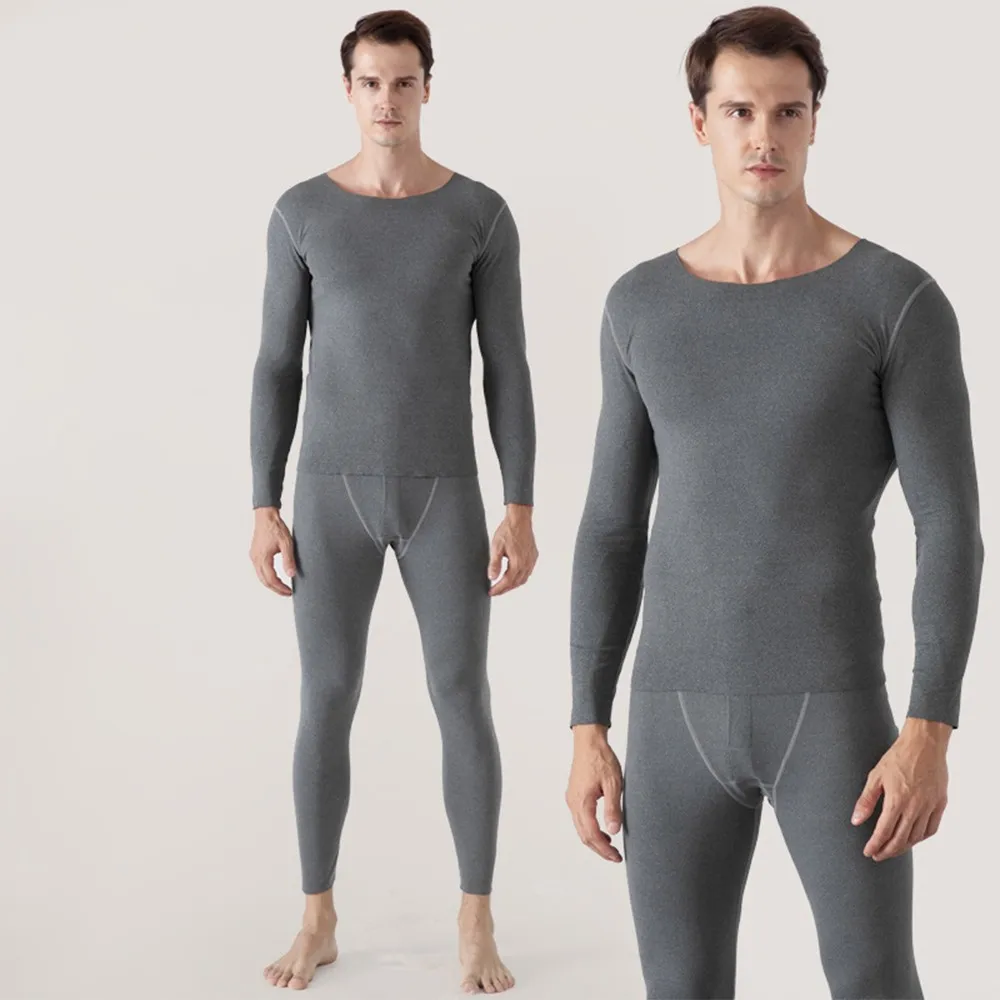 Oversize Men Double-Faced Fleece Thick Seamless Thermal Underwear Winter Long Johns Solid Bottoming Shirt Suit mens thermal long johns