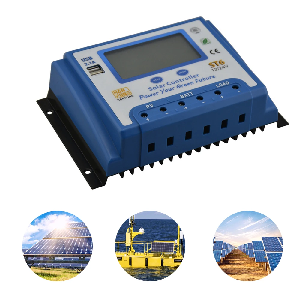 Controlador de Carga 20a 10a 12v 24v Solar Automático Pwm Controladores Lcd Dupla Usb 5v Saída Painel Regulador Fotovoltaico 60a – 50a 40a 30a