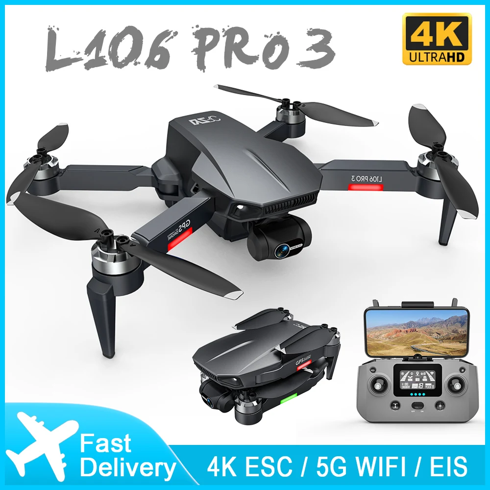 Квадрокоптер L106 Pro 3 профессиональный 3-осевой карданный Дрон 4K Hd двойная камера