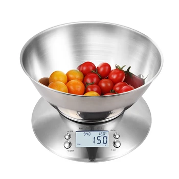 

Electronic High Precision Kitchen Scale 11lb/ 5kg Stainless Food Scale Multifunction Scale with Bowl Timer Temperature Display