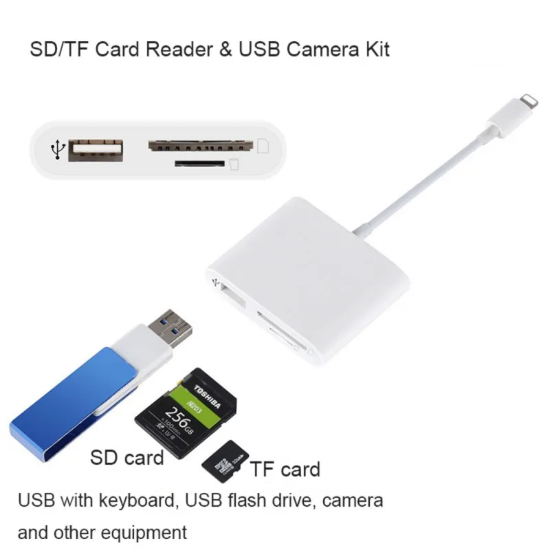 Многофункциональный 3-в-1 кард-ридер Многофункциональный USB Камера TF защищенная цифровая карты памяти Кабель-адаптер для Apple