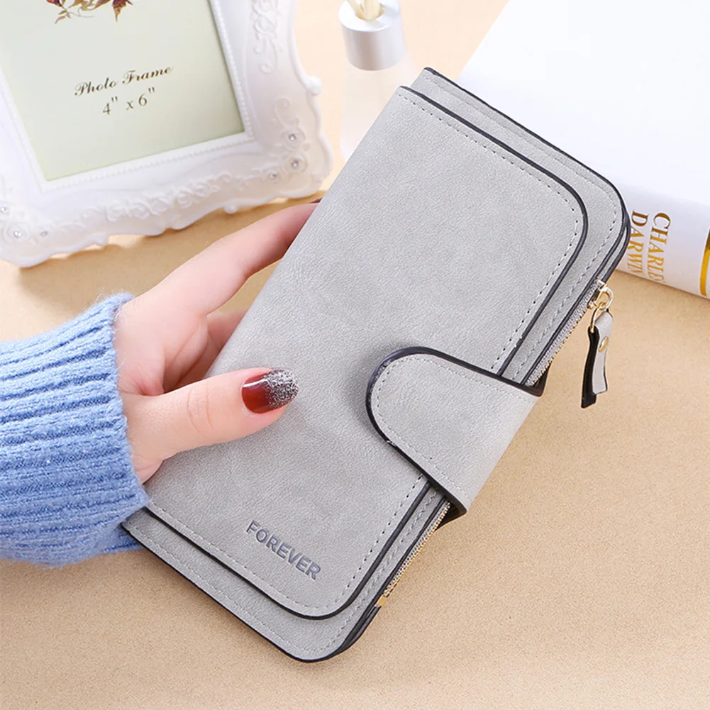 

Purse Blocking Multiple Slots Retro PU Leather Folding Money Card Holder With Zipper Practical Frosted Fashion Women Wallet Long