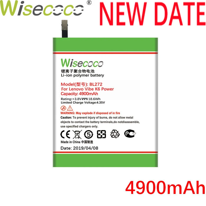 Wisecoco BL272 4900 мАч новая производственная батарея для lenovo Vibe K6 power XT1662 K33A42 телефон Высокое качество Замена+ номер отслеживания