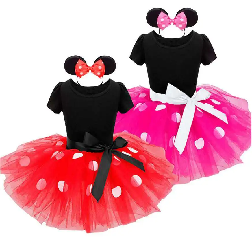 

Girls' Dresses Princess Dresses Large Dot Mesh Gowns Cotton Round Neck Short Sleeve