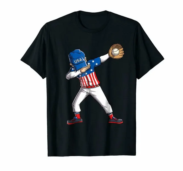 Черная бейсбольная Футболка с начесом США Мерика 4 июля даб Дэнс 100% хлопок одежда