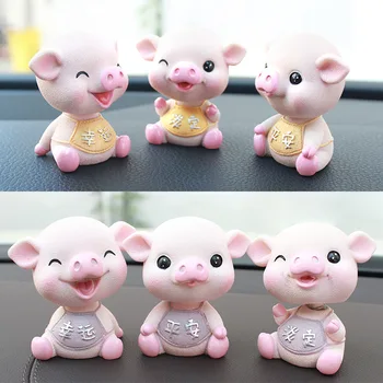 

3pcs Car Ornaments Cute Resin Funny Pig Shaking Head Dolls Decoration Swinging Head Pigs Toys In Car Auto Decor Accessories