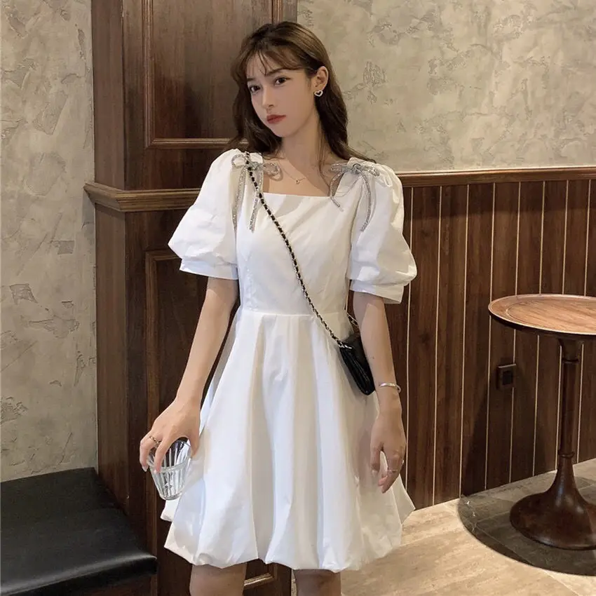 Liquidación Vestido corto femenino de Chifón con manga abombada para verano, minivestido de estilo coreano para mujer, estilo japonés, estilo Kawaii, elegante y Vintage zWzKE0paLoK